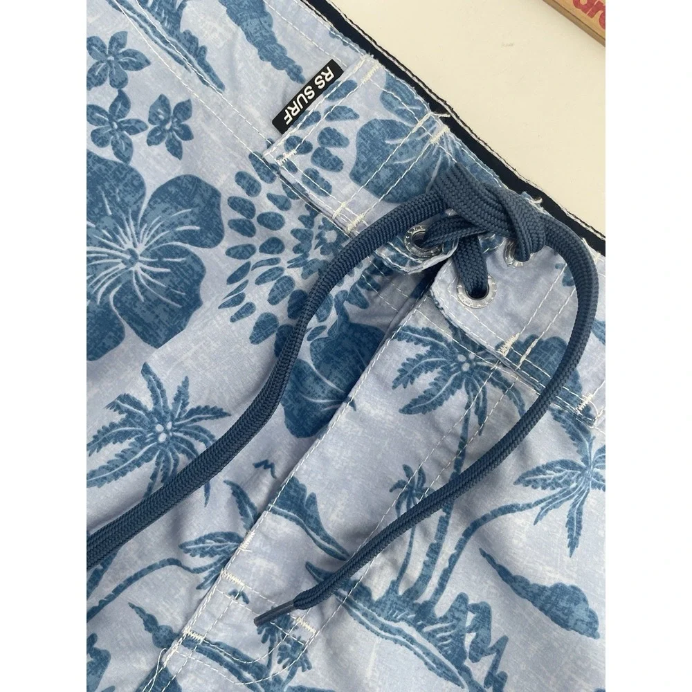 RS Surf Board Shorts Mens Medium‎ Blue Tropical Palm Swim Trunks Surf Coastal